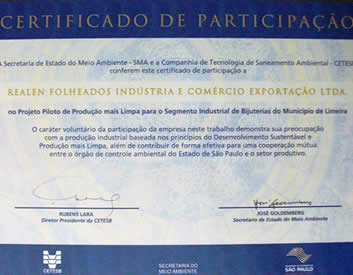 Certificado de Participação<br>(Projeto Produção Mais Limpa)